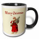 3dRose Merry Christmas Vintage Santa Claus Carrying a Small Christmas Tree, Two Tone Black Mug, 11oz