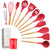 10/11/12/13 PCS Kitchen Utensils Set Red Cooking Utensils Set Silicone Kitchen Tools Gadgets Wooden Spatula Set with Holder box