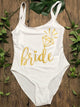 Bride Gold Print One Piece High Cut Swimwear Bathing Suit
